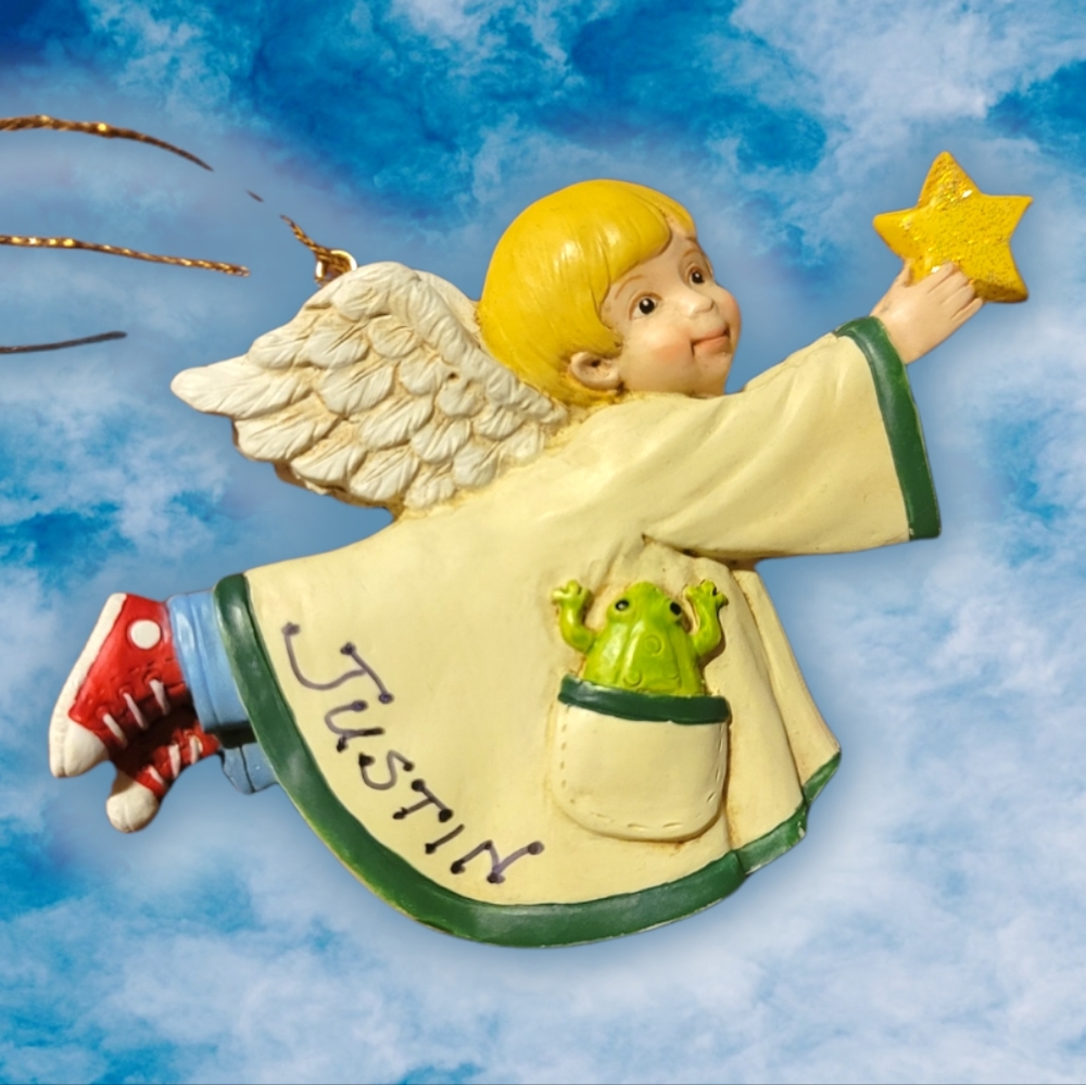 Vtg 1998 Justin Boy Angel Frog Star Tennis Shoes Christmas Ornament
